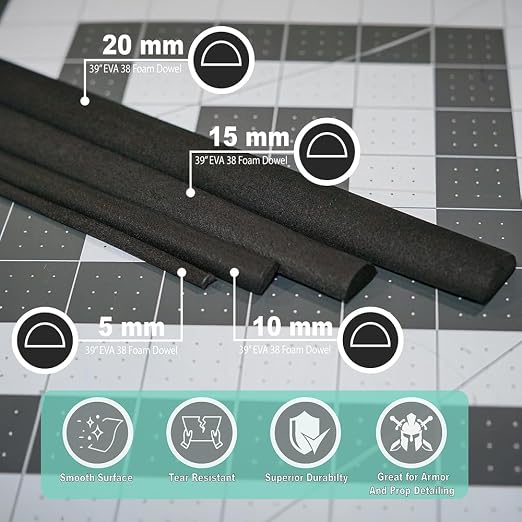 EVA Foam Dowels – Half Round Dowels Sold in 4 Sizes