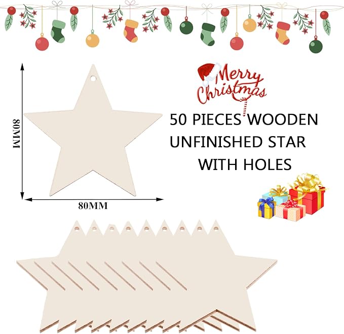 50PCS Unfinished Wood kit with Holes, Wood Slice