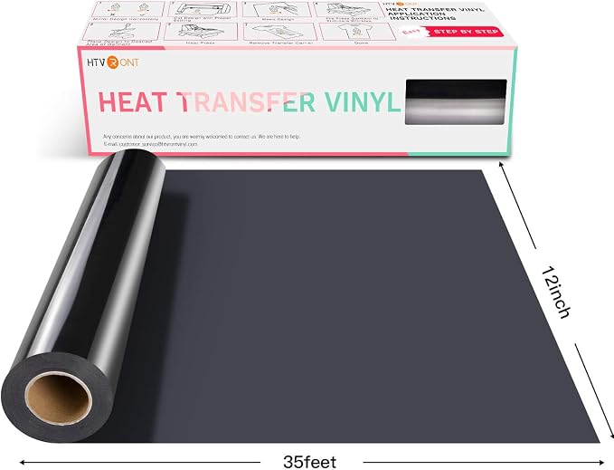 HTVRONT Heat Transfer Vinyl Black HTV Vinyl Rolls