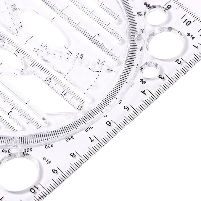 2 Pcs Multifunctional Drawing Ruler, Angle and Circle Maker Drawing Geometric