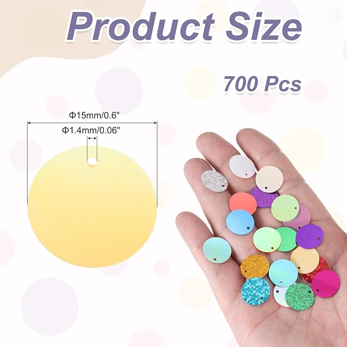 MECCANIXITY 700 Pcs Flat Round Sequins 15mm/0.6 Inch Loose Paillettes Craft