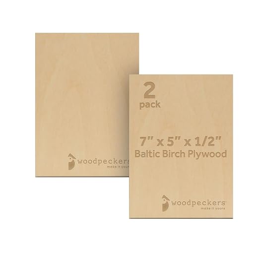 12 mm Baltic Birch Plywood 1/2 x 5 x 7 Inch, Box of 2 B/BB Grade Craft Wood