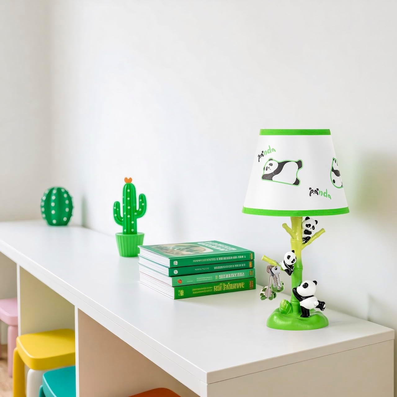 Table Lamp for Kids, 16 Inch Cute Panda Bedside Lamp with LED Bulb, Animal Resin Desk Lamp for Boys Girls Bedroom or Nursery Decor
