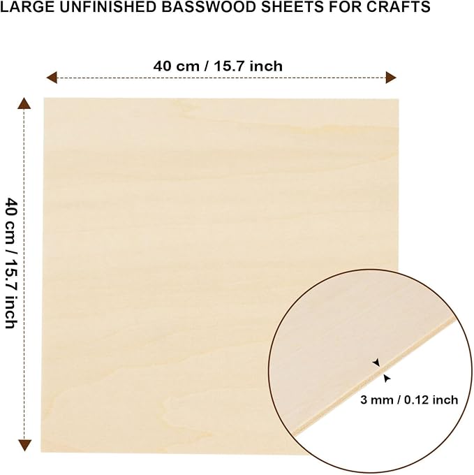 12 Pack Basswood Sheets for Crafts 16"x16"x1/8", 3mm Thick Plywood Sheets Board