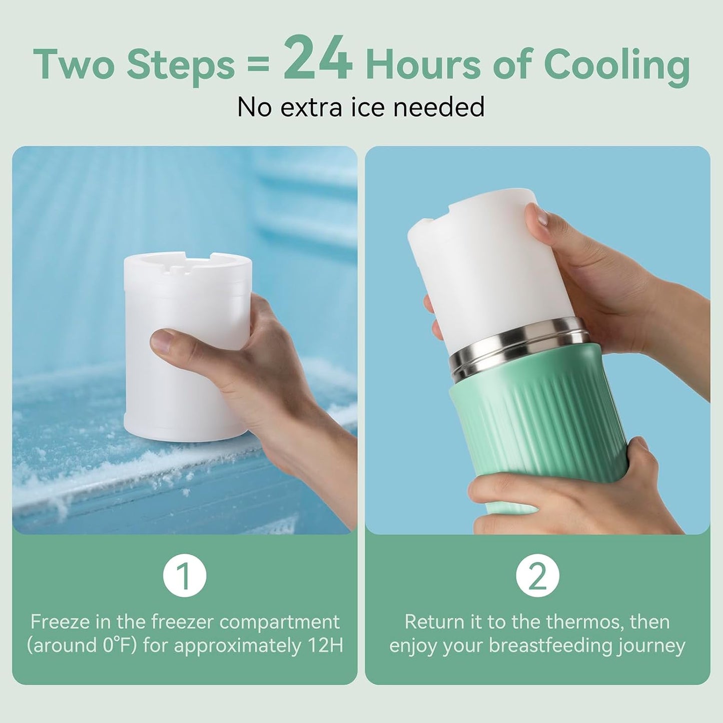 Portable-Breast-Milk-Cooler for Outdoor, Life Saver with 360° Total Cooling for 24 Hours, Larger Capacity Travel Breastmilk Chiller with 2pcs Baby Bottles for Breastmilk Storage, Green