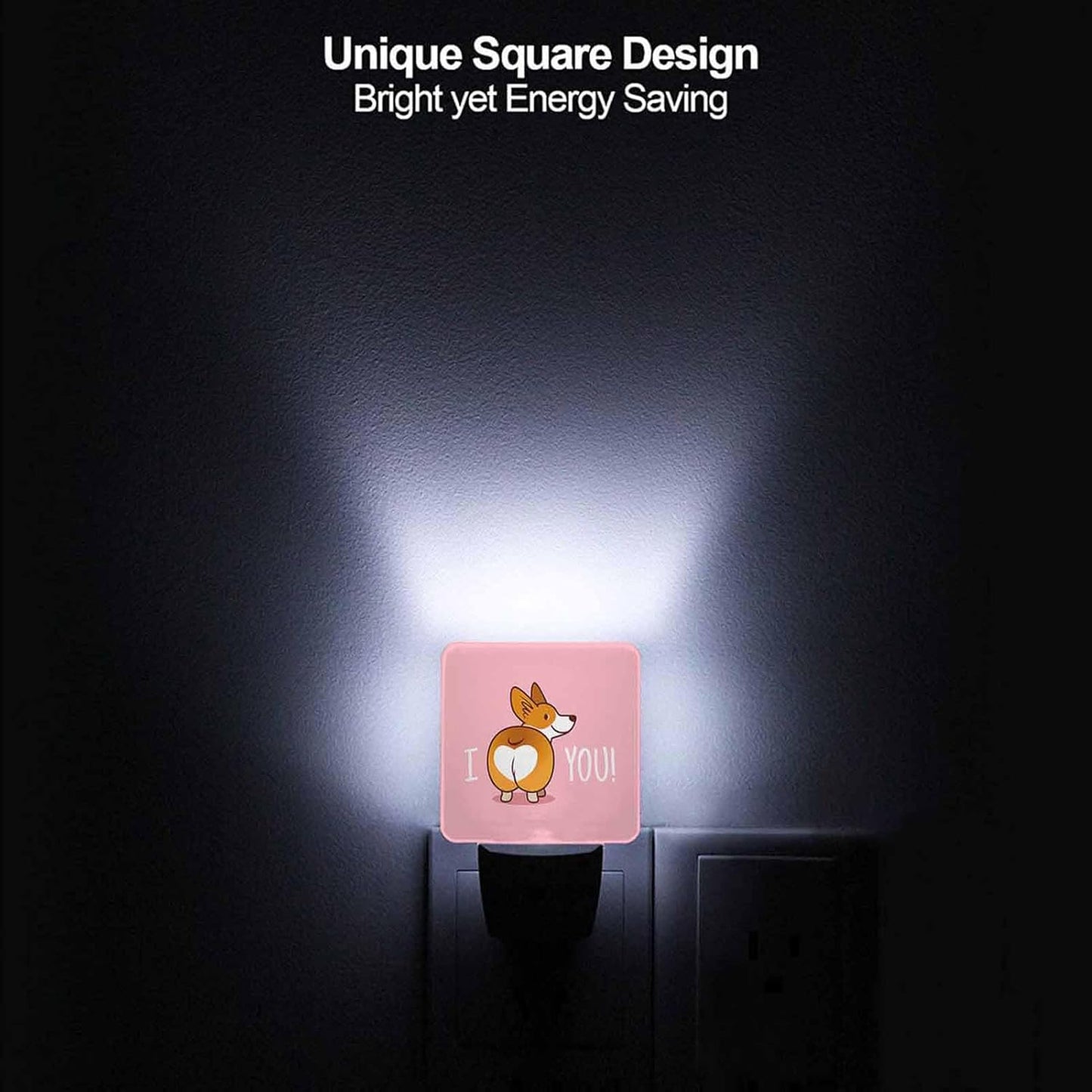 LED Night Light,Cute Smile Welsh Corgi Dog Cartoon LED Night Light Plug into Wall with Dusk to Dawn Light Sensor White Energy Efficient Nightlight for Bedroom Bathroom Hallway Living Room Kitchen