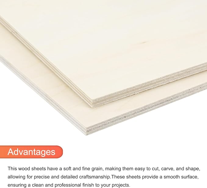 MECCANIXITY 3pcs Basswood Sheets 6 x 8 x 3/16 Inch Unfinished Wood Boards