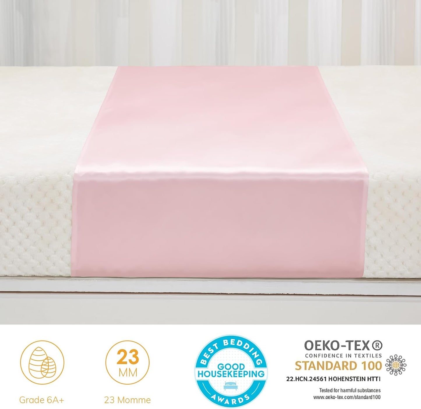 PROMEED 2 Pack 100% Mulberry Silk Crib Sheet for Baby Hair, 23 Momme Silk Bassinet Slip for Baby Bald Spots, Soft and Safe Silk Cot Sleeve for Everyday Use (Pink)