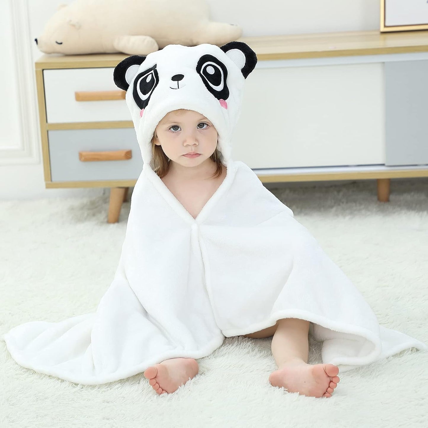 Wearable Blanket Hoodie for Kids Toddlers Hooded Towels Soft Cozy Flannel Wearable Throw Blanket Hoodie for Boys Girls Birthday Gifts (Bear 60 * 50)