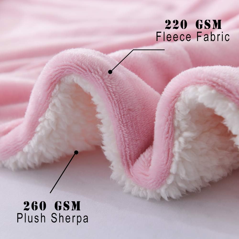 NANPIPER Flannel Blanket Reversible Sherpa Throw Blanket Super Soft Fuzzy Plush Microfiber for Fur Baby/Gift Lightweight(50"x60",Pink)