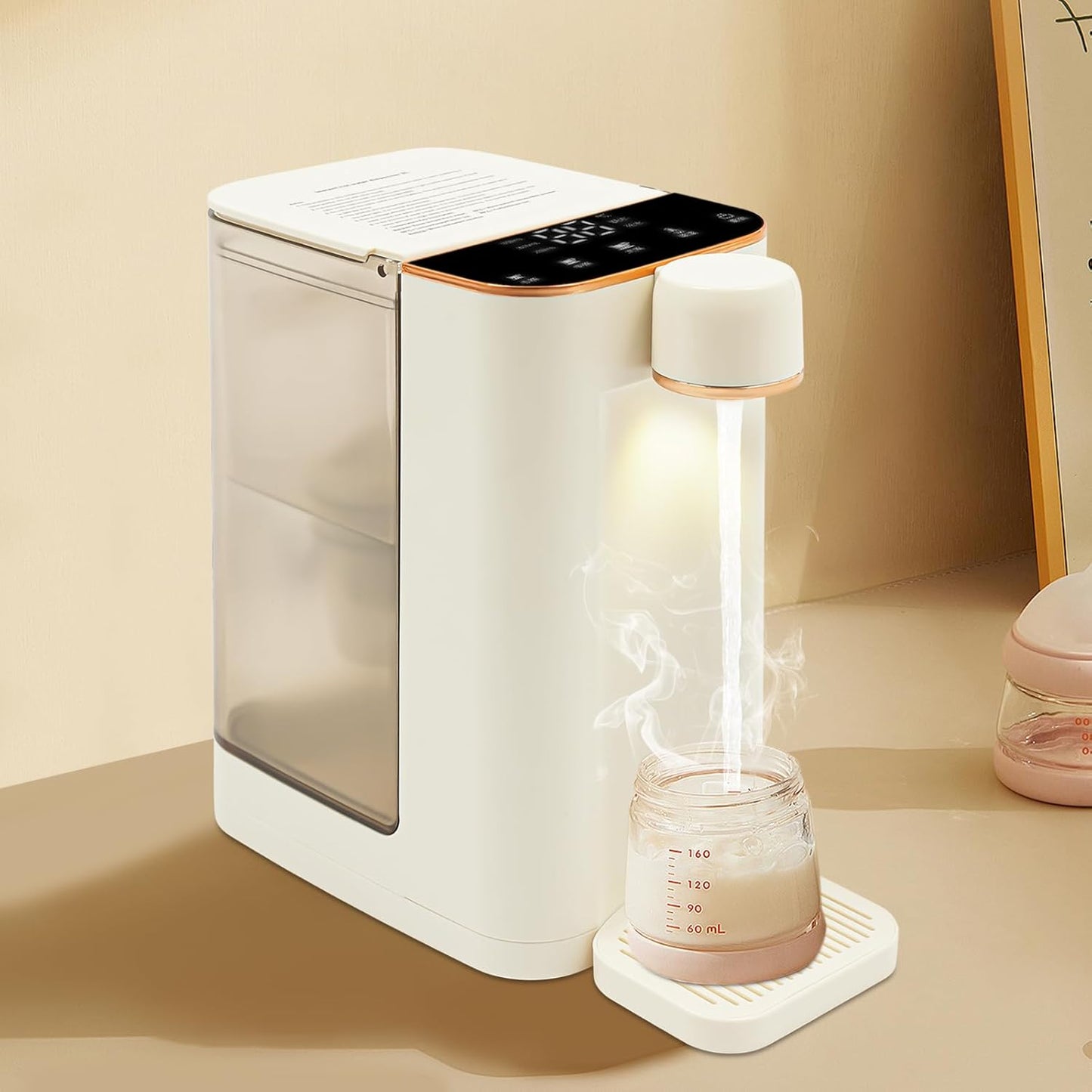Instant Hot Water Dispenser, Countertop Water Boiler & Warmer for Tea Coffee, 3L Water Tan, with 5 Temperatures & 3 Water Outputs Child Locks Night Lights, 3s Quick Heating