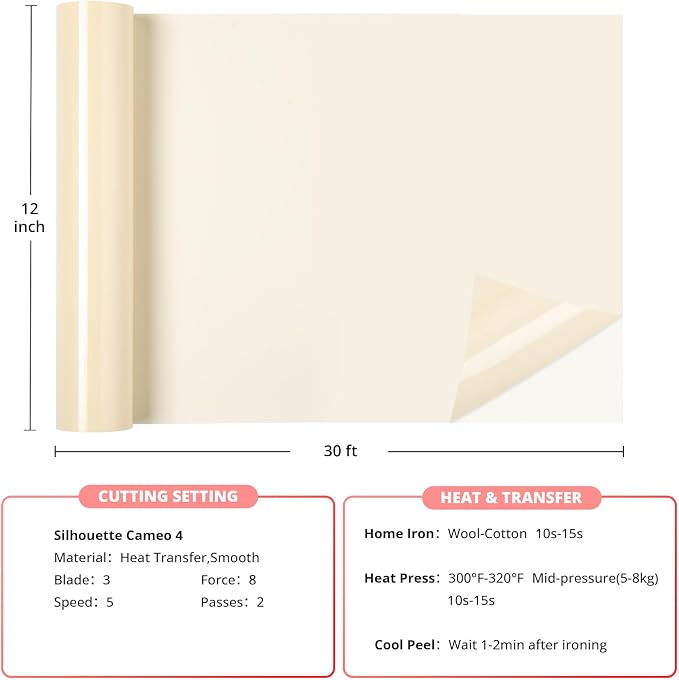 HTVRONT Beige Heat Transfer Vinyl Roll