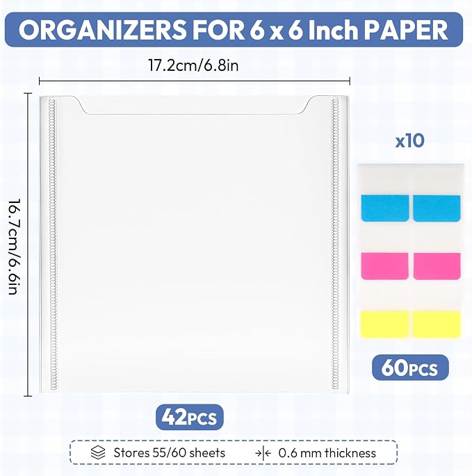 42 Pack 6x6 Scrapbook Paper Storage Organizer w/60 Label Stickers, Photos