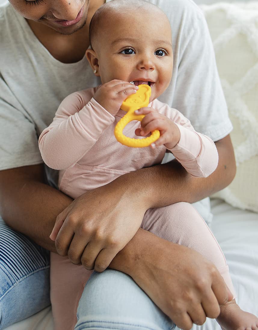 oogiebear 360˚ Teether - Safe Teething Toys for Babies 3 Months and Older | Soft Bristle Teddy Bear Silicone Teether | Super Soft BPA-Free Silicone - Yellow