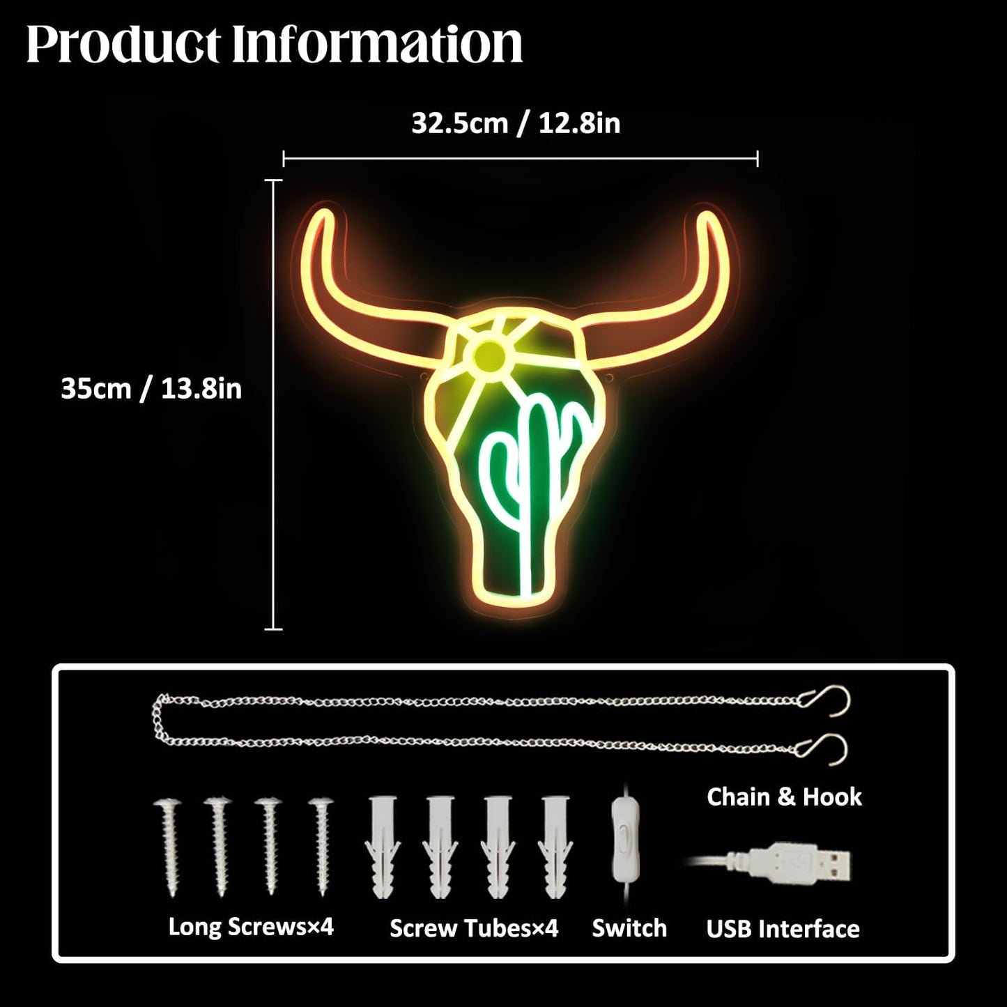 Bull Cactus Sun Neon Sign Texas Longhorn Bull Neon Lights for Bedroom Western Landscape LED Sign Cow Head Neon Lights Signs Orange Cowboy Light Up Signs for Wall Bar Man Cave Game Room Decor