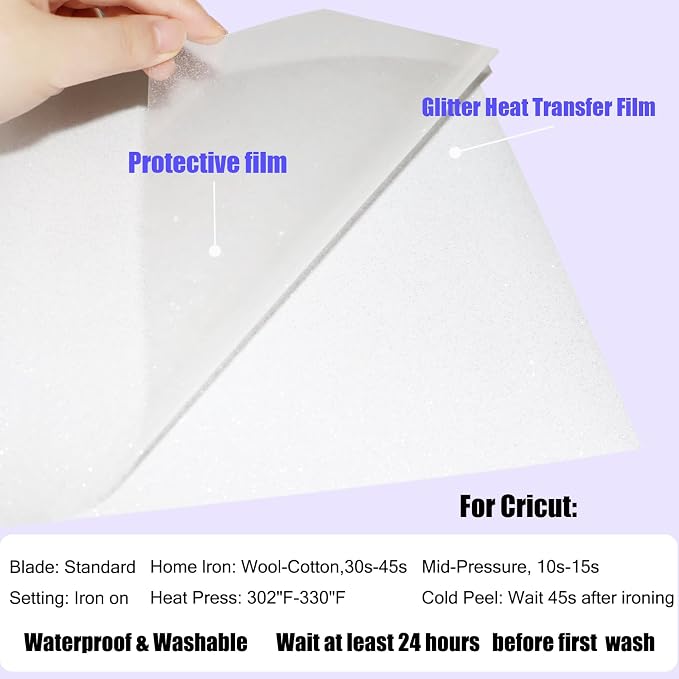 Glitter Heat Transfer Vinyl 12" x 5ft White Glitter Iron on Vinyl