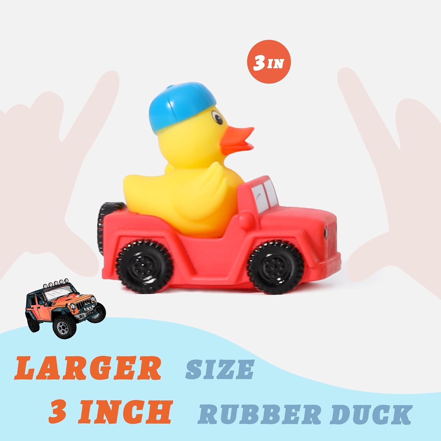 XY-WQ 16 Pack Rubber Duck for Jeeps Ducking - 3" Bulk Floater Duck for Kids - The Shape of a Vehicle - Baby Bath Toy Assortment - Party Favors, Birthdays, Bath Time, and More (8 Varieties)