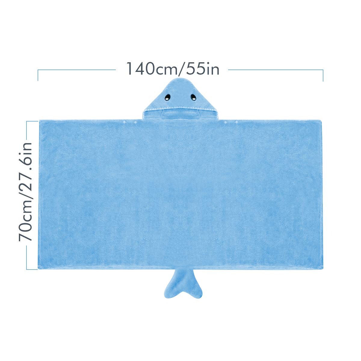 ROMASA Toddler Hooded Bath Towel Ultra Soft Towel Highly Absorbent Bathrobe Blanket for Boys Girls- 27.5" x 55"(Blue Shark-Shape)