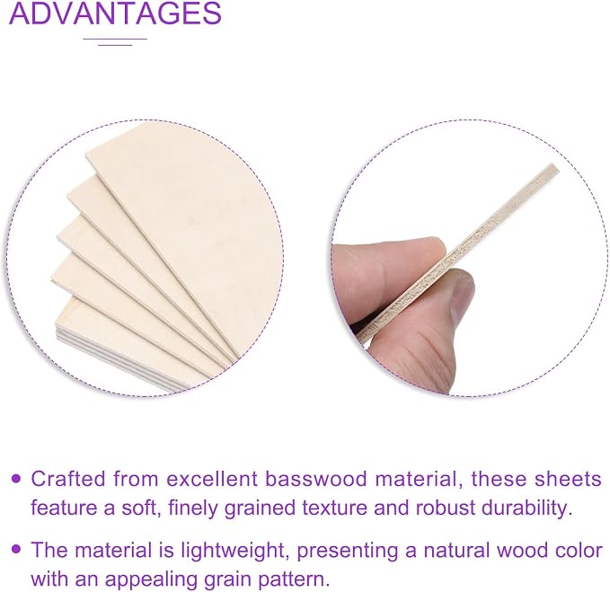 DMiotech 12 Pack 6 x 4 x 1/13 Inches 2mm Thick Wood Sheets Basswood Sheets