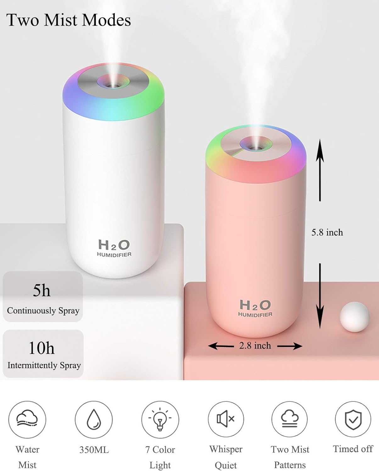 Baby Humidifier, 350ml Small Humidifier for bedroom, desk, travel, plants (White)