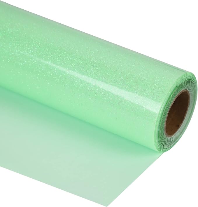 guangyintong Glow Glitter Light Green Heat Transfer Vinyl HTV Rolls, Glitter