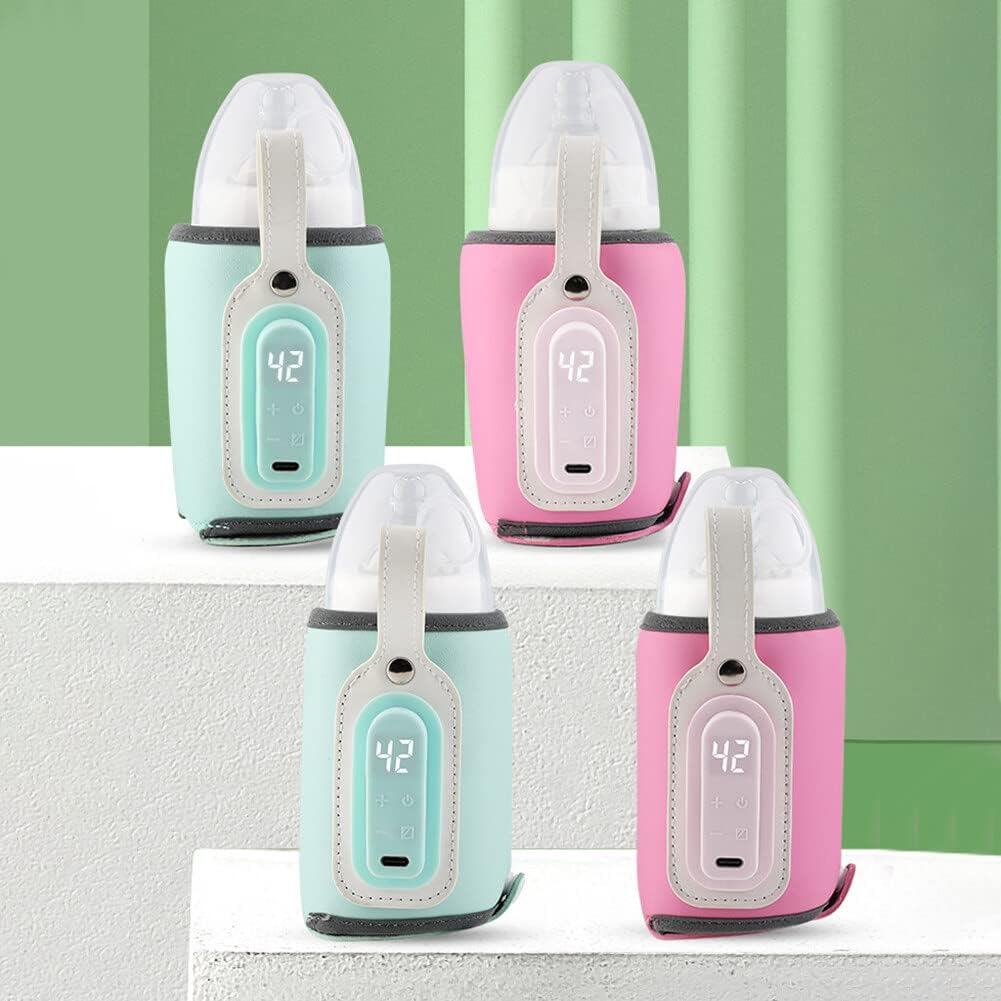 Baby Bottle Keep Warmer,Portable Travel Mug Milk Heater Thermostatic Bottle Cover Milk Bottle Heating Warmer Multifunction Thermostatic Bottle Sleeve with Tpye-C Cable for Coffee Tea,Pink