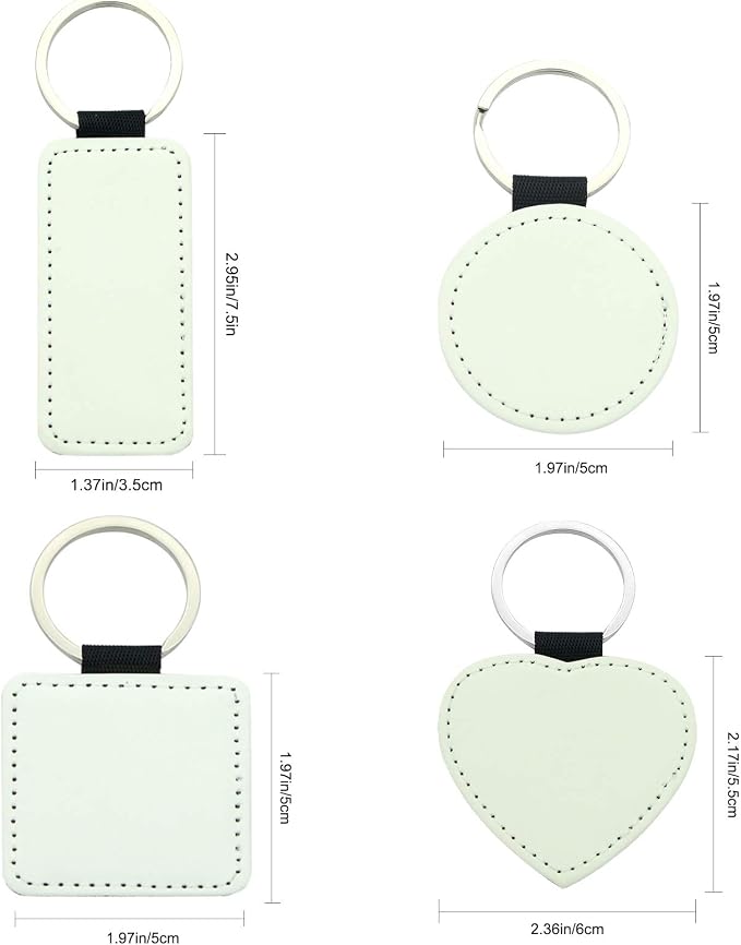 12 Pcs Sublimation Blank Keychains, PU Leather White Keychains Ornament Pendants
