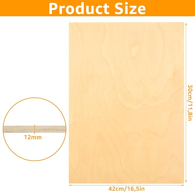 3Pcs Baltic Birch Plywood Sheets 12 x 16x 1/2 Inch-12mm Unfinished Plywood