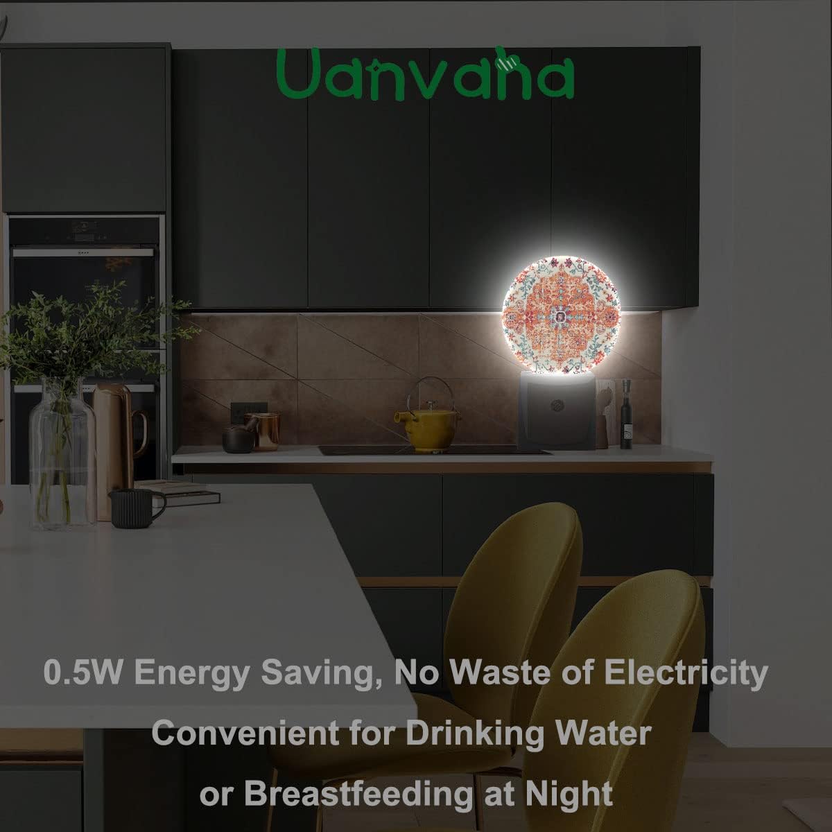 Boho Mandala Night Light Vintage Floral Flowers Carpet Pattern Night Lights Plug into Wall 0.5W LED Lighting Auto on/Off for Hallway Stairway Kitchen Home Decor
