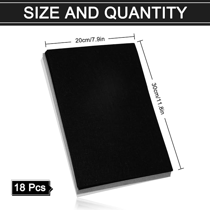 Whaline 18Pcs Felt Fabric Sheets Soft Thick Assorted Black Grey White Craft