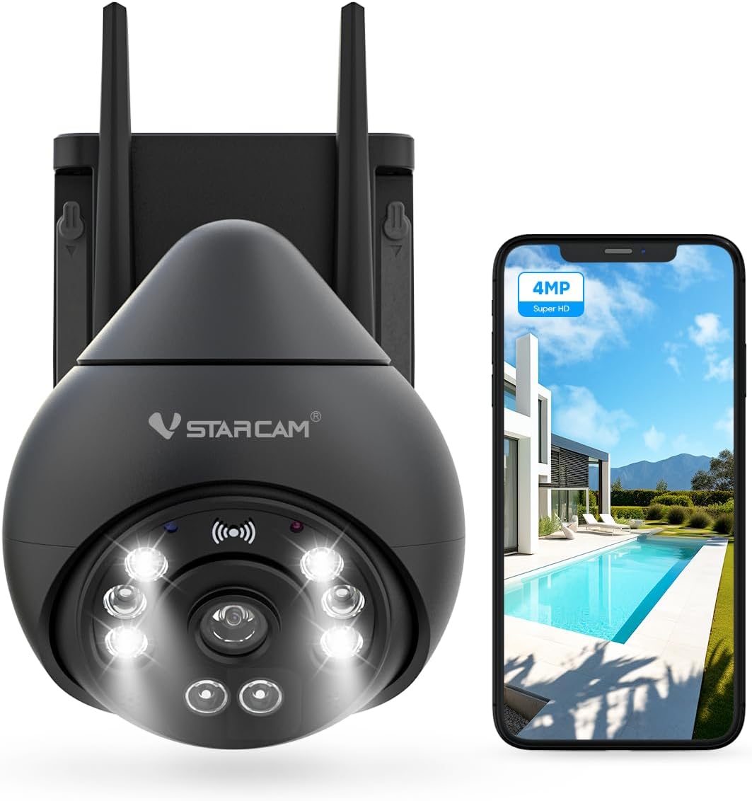 VSTARCAM 4MP Outdoor Security Camera Wireless, 2.5K, 360° View, Color Night Vision, PIR Motion Detection, Spotlight Siren Alarm, 2-Way Talk, IP66 Weatherproof, Cloud/SD Storage