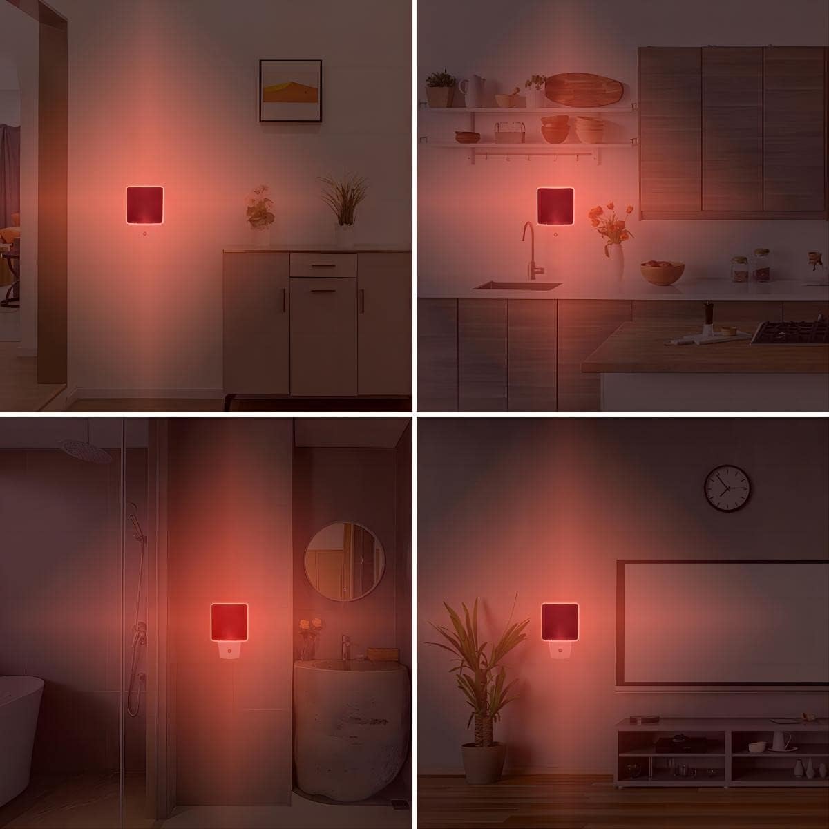 KINUR Red Night Light,2 Pack LED Night Lights Plug into Wall with Dusk to Dawn sensors, Plug in Night Lights for Kids Room, Bedroom, Bathroom, Baby Nursery,Stair Lights, Hallway Light, Daylight