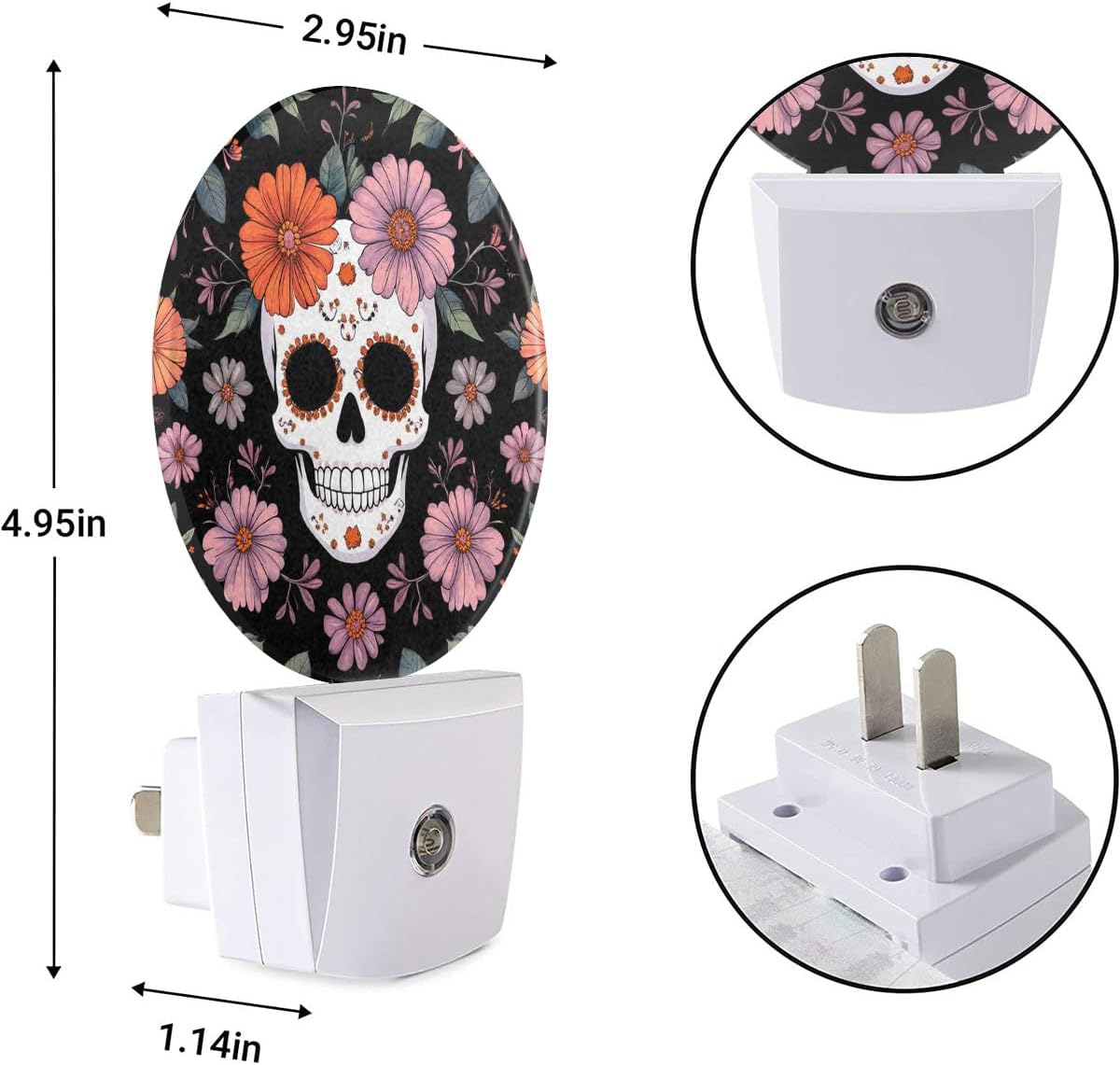 EKOBLA Floral Skull Night Lights Plug into Wall Skeleton with Flowers LED Dusk to Dawn Plug-in Nightlights Auto Sensor for Men Women Boys Girls Home Indoor Bathroom Hallway Kitchen