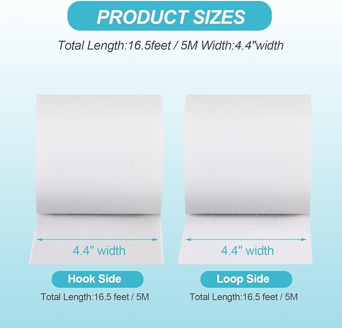 4.4''×16.5 Feet White Heavy Duty Hook and Loop Tape Adhesive, Keep Couch