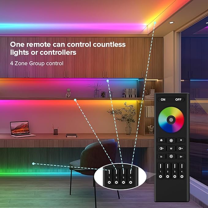 BTF-LIGHTING 2.4G WiFi DR04W SPI RGBW Controller RC03RF RF Remote Tuya APP/Smart Life/Google Home/Alexa Control Support SK6812RGBW SMD/FCOB WS2814 IC etc Addressable RGB+W LED Strip STA Mode