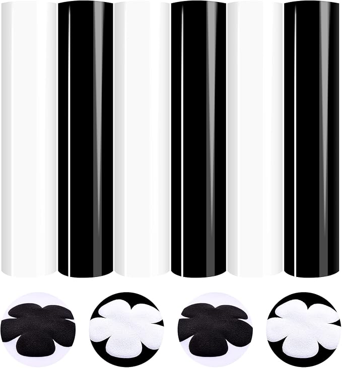 HTVSTD Black White Puff HTV Heat Transfer Vinyl 6pcs 12×10in | Puff Iron on
