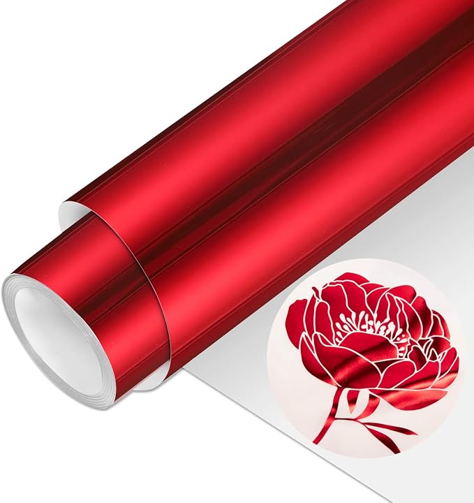 VINYL FROG Red Metallic Foil Heat Transfer Vinyl 12" x5ft Red HTV Vinyl Roll