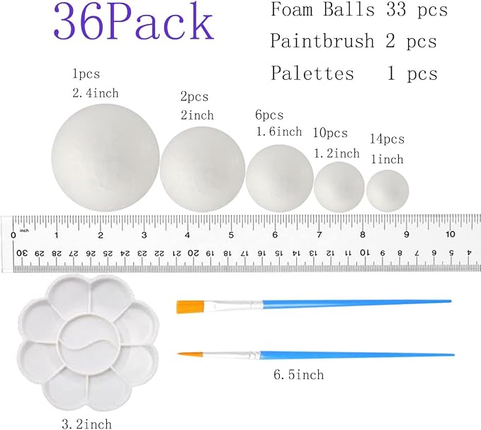 FFchuanhe 36Pack Craft Foam Balls Assorted Sizes, Foam Balls