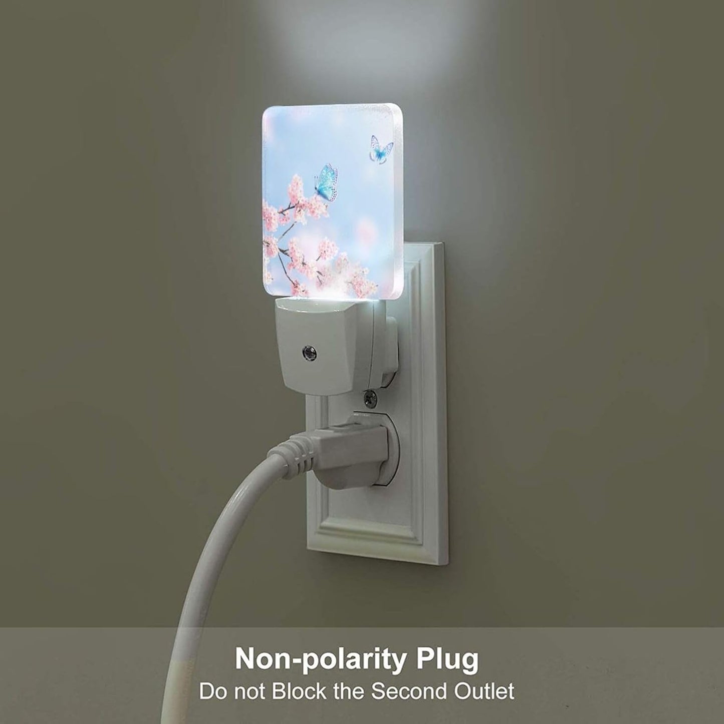 Groovy Butterfly and Flower Night Light,Plug Into Wall for Boys Girls Bedroom Decorative Square Night Light Lamp 0.5w Sleep Friendly