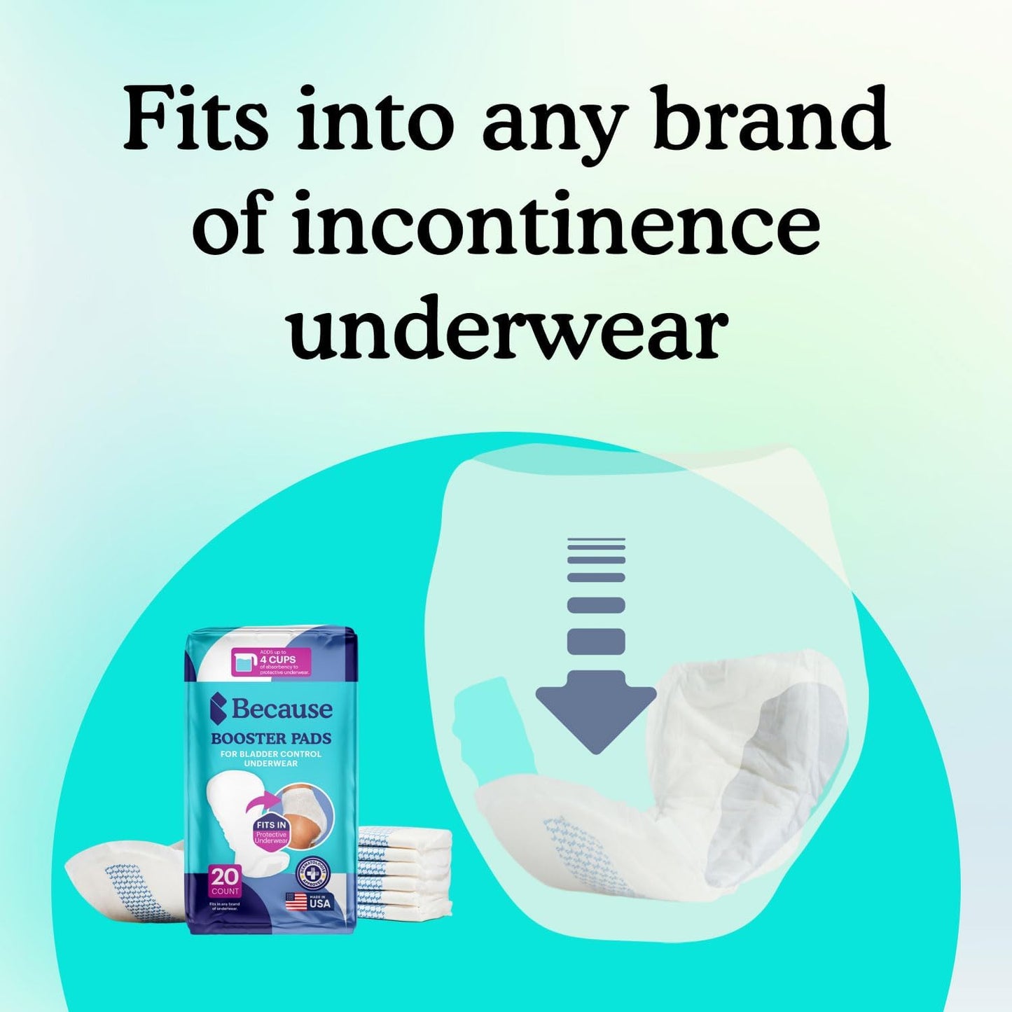 Because Overnight Booster Pads Fit All Adult Diapers, Helps Keep Your Adult Diaper Active All Night, Adds 4 Cups to Incontinence Underwear, Extra Absorbency, 45 Count