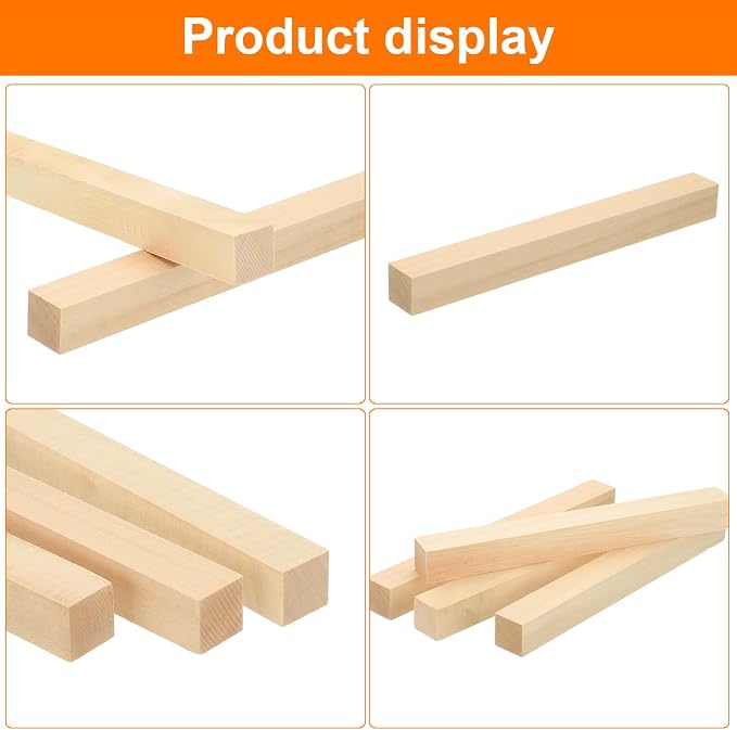MECCANIXITY 4Pcs Basswood Carving Block, 0.8"x0.8"x8" Square Wooden Dowels