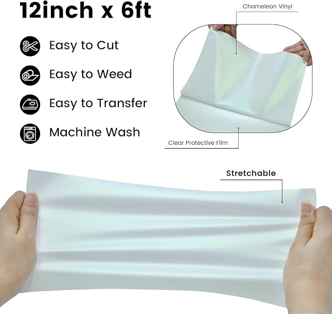 Chameleon HTV Vinyl, Gradient Iron On Vinyl White to Light Green 12" x6ft |