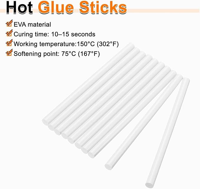 HARFINGTON 10pcs Hot Glue Sticks 0.43" Dia x 5.91" Long EVA Mini Hot Melt