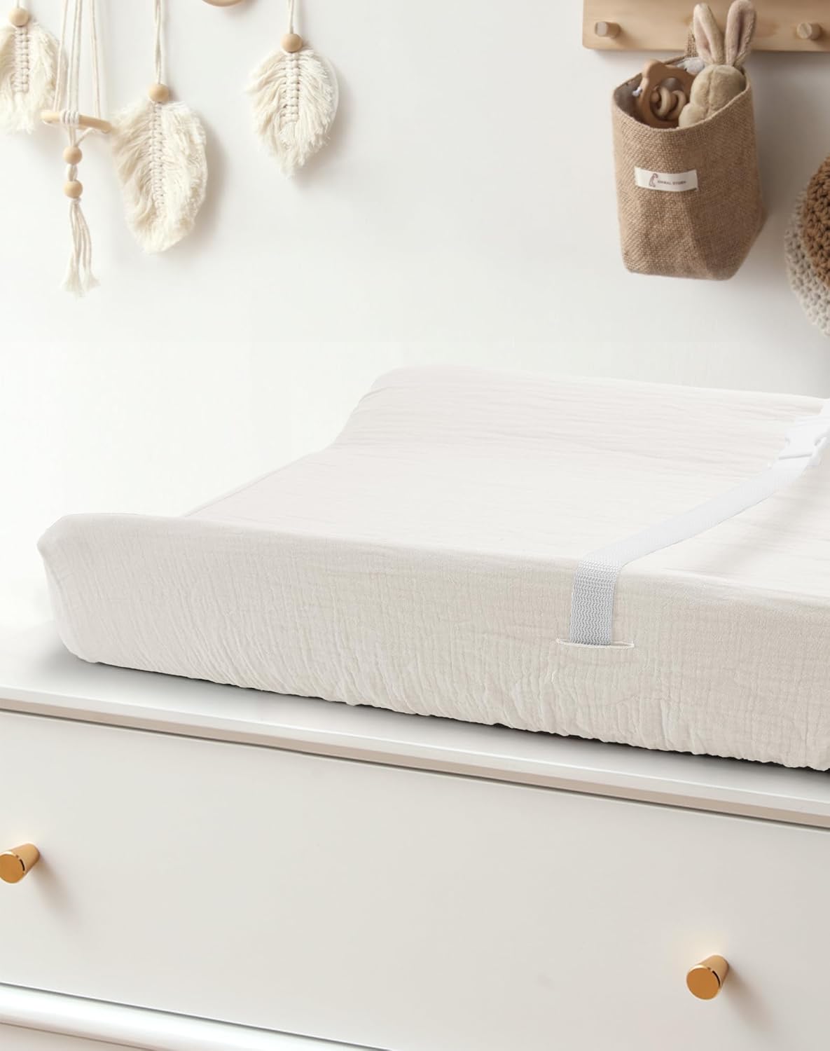 Changing Pad Cover for Baby Boy Girl 2 Pack, Muslin Changing Table Pad Covers with Boho Style, Neutral Nursery Bedding Essentials Soft and Breathable (Beige & Cream)