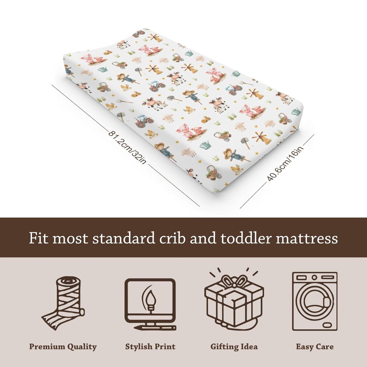 Soft 2 Pack Farm Animal Cow Sheep Pigs Tractor Pattern Baby Changing Pad Covers for Infant Newborn, Unisex Farm Nursery Fitted Diaper Changing Table Pad Mat Sheets for Boys Girls-16x32