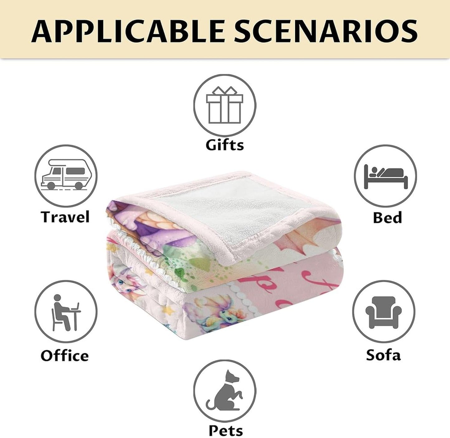 Dragon Blanket Gifts - 60x80 Inches Cute Throw Blanket for Babies, Kids, Boys & Girls - Pink Soft Fuzzy Blankets for Couch, Sofa & Bed