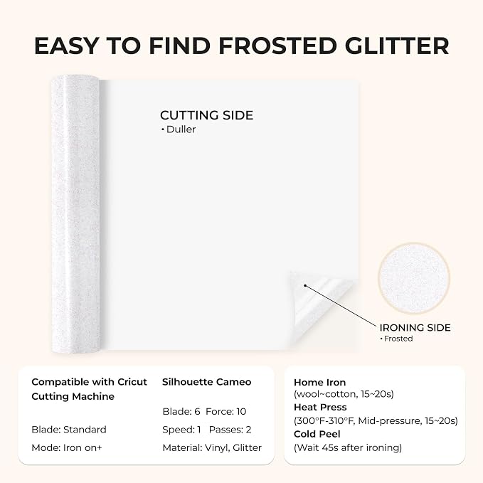 HTVRONT White Glitter HTV Vinyl Roll, Glitter Iron on Vinyl Easy to Cut & Weed