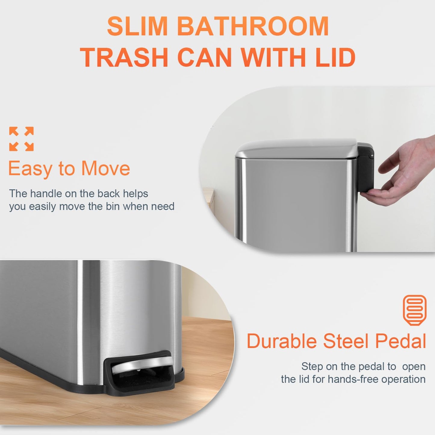 PayLessHere 1.3 Gallon Trash Can Kitchen Trash Can Stainless Steel Garbage Can with Removable Plastic Inner Bucket Lid Foot Pedal for Home Kitchen Bedroom Bathroom (1, Stainless Steel)