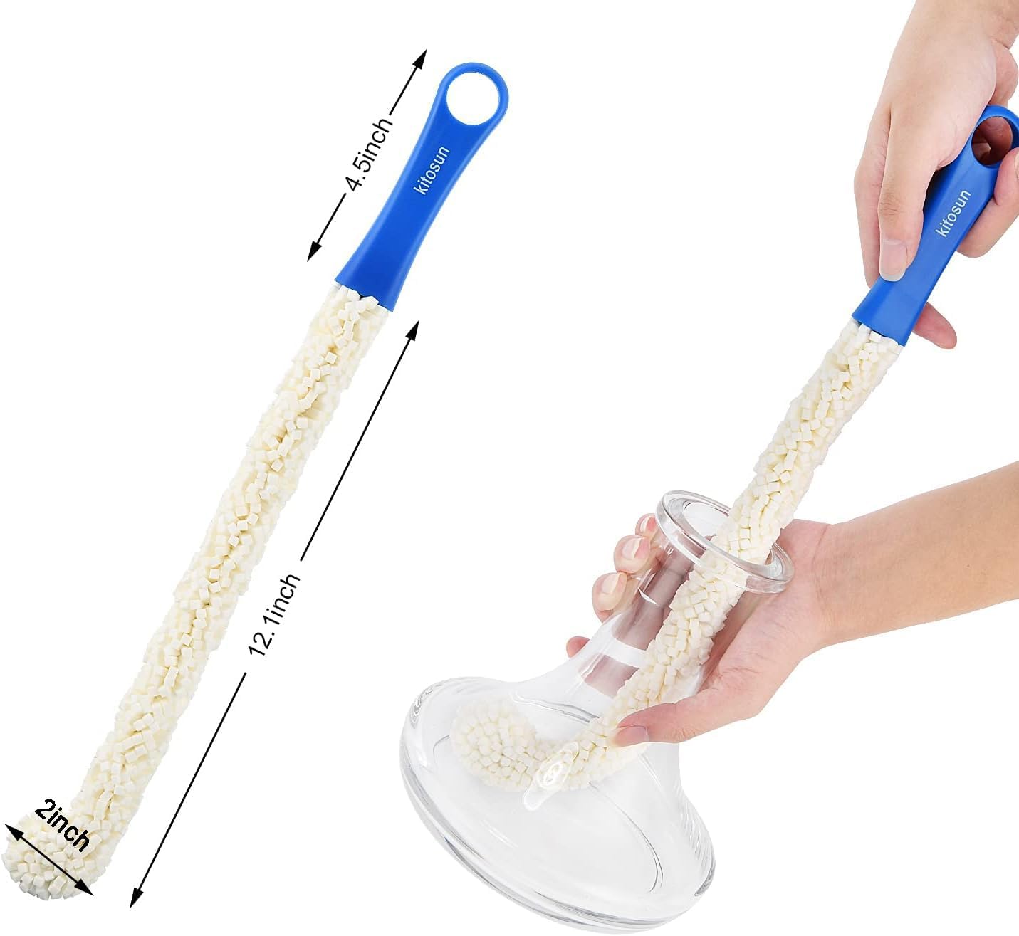 Bottle Cleaner 16.7" Bendable Long Foam Brush Cleaning Tools for Hookahs Vases Decanters Wine Bottles Tall Champagne Glassware Wine Goblets Thermoses Martini Glass Humidifiers (2-Pack)