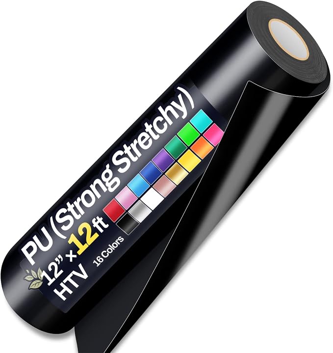 12" x 12ft Heat Transfer Vinyl Rolls, PU HTV Vinyl Black
